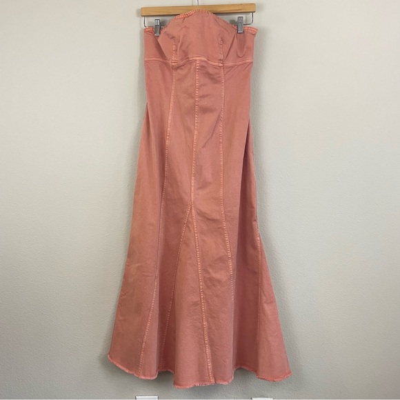 NWT Pilcro By Anthropologie Coral Strapless Denim Maxi Dress Icon Fluted  Size L